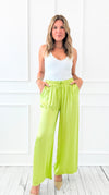 Angora Italian Satin Pant - Lime-170 Bottoms-Italianissimo-Coastal Bloom Boutique, find the trendiest versions of the popular styles and looks Located in Indialantic, FL
