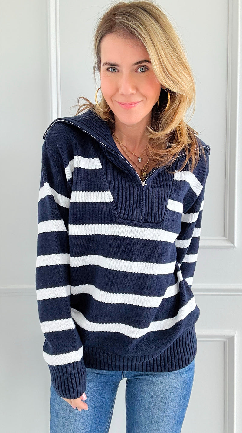 Nautical Vibes Striped Knit Sweater-140 Sweaters-English Factory-Coastal Bloom Boutique, find the trendiest versions of the popular styles and looks Located in Indialantic, FL