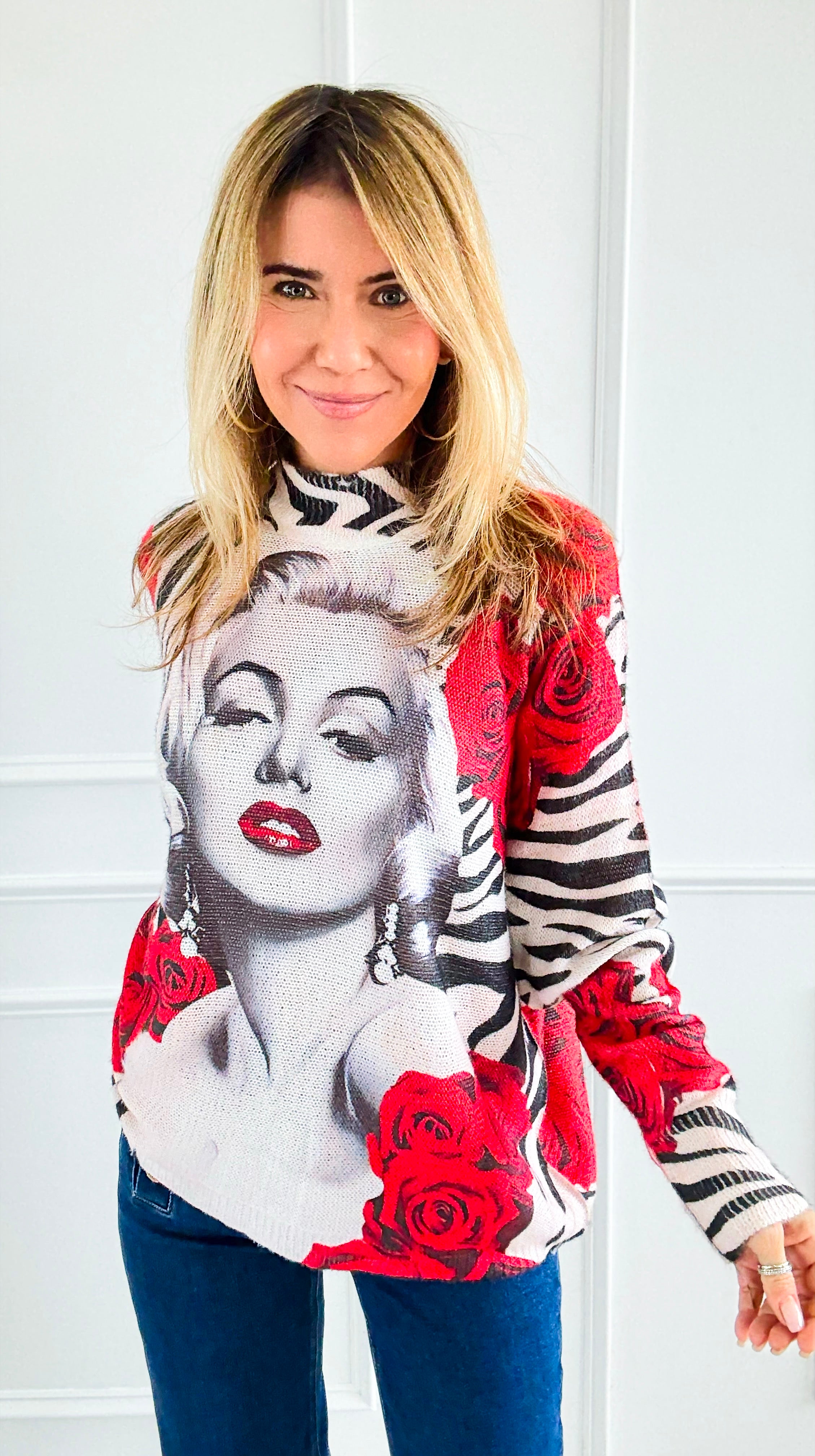 Iconic Glam Rose Turtleneck Italian Knit Sweater-140 Sweaters-SORPRESA-Coastal Bloom Boutique, find the trendiest versions of the popular styles and looks Located in Indialantic, FL