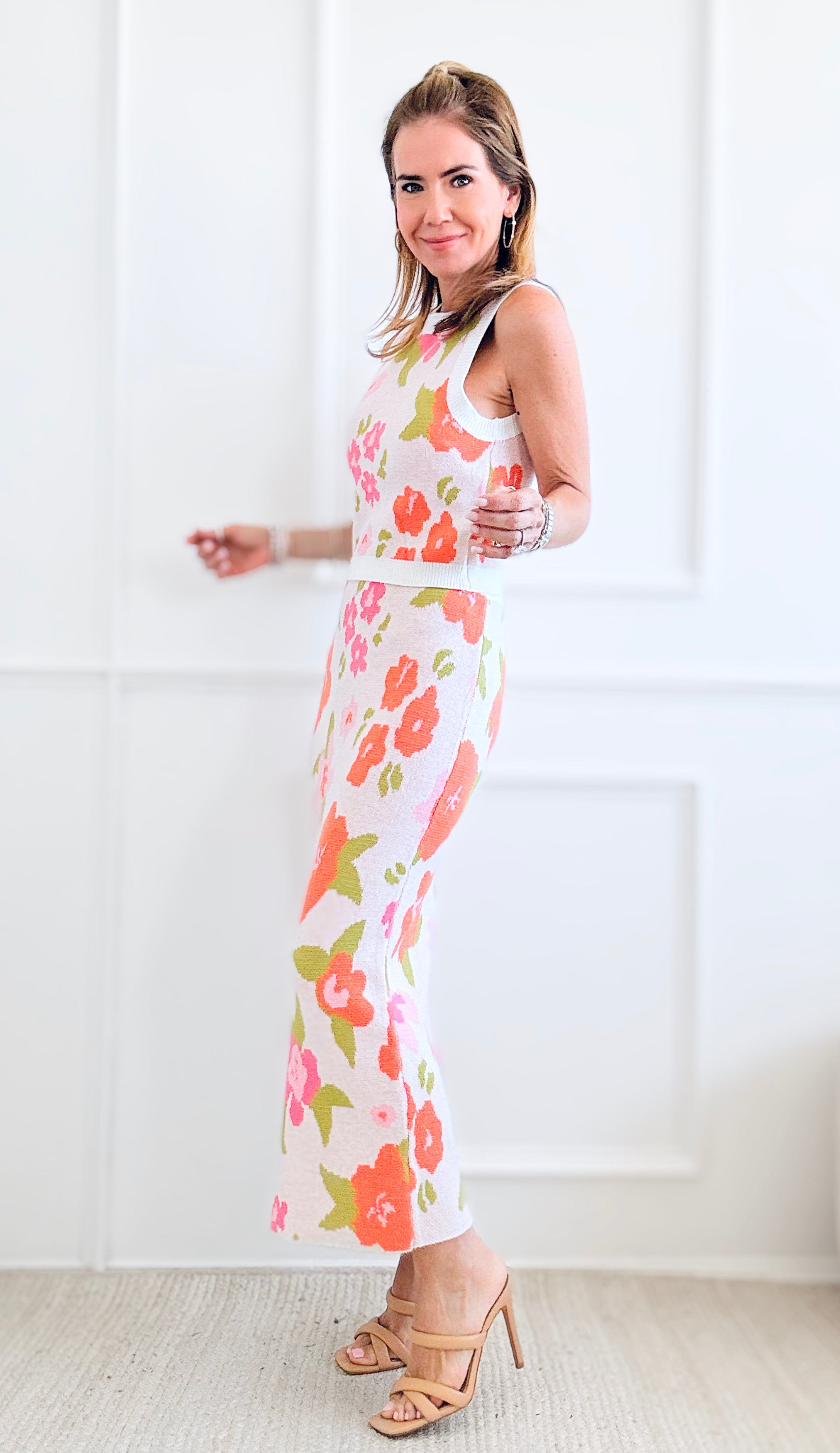Flower Knitted Midi Set-170 Bottoms-Main Strip-Coastal Bloom Boutique, find the trendiest versions of the popular styles and looks Located in Indialantic, FL