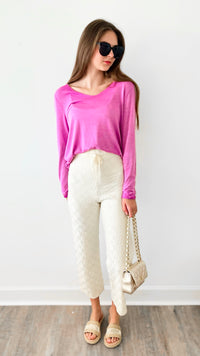 Completely Charmed Basket Weave Sweater Pants - Cream-170 Bottoms-HYFVE-Coastal Bloom Boutique, find the trendiest versions of the popular styles and looks Located in Indialantic, FL