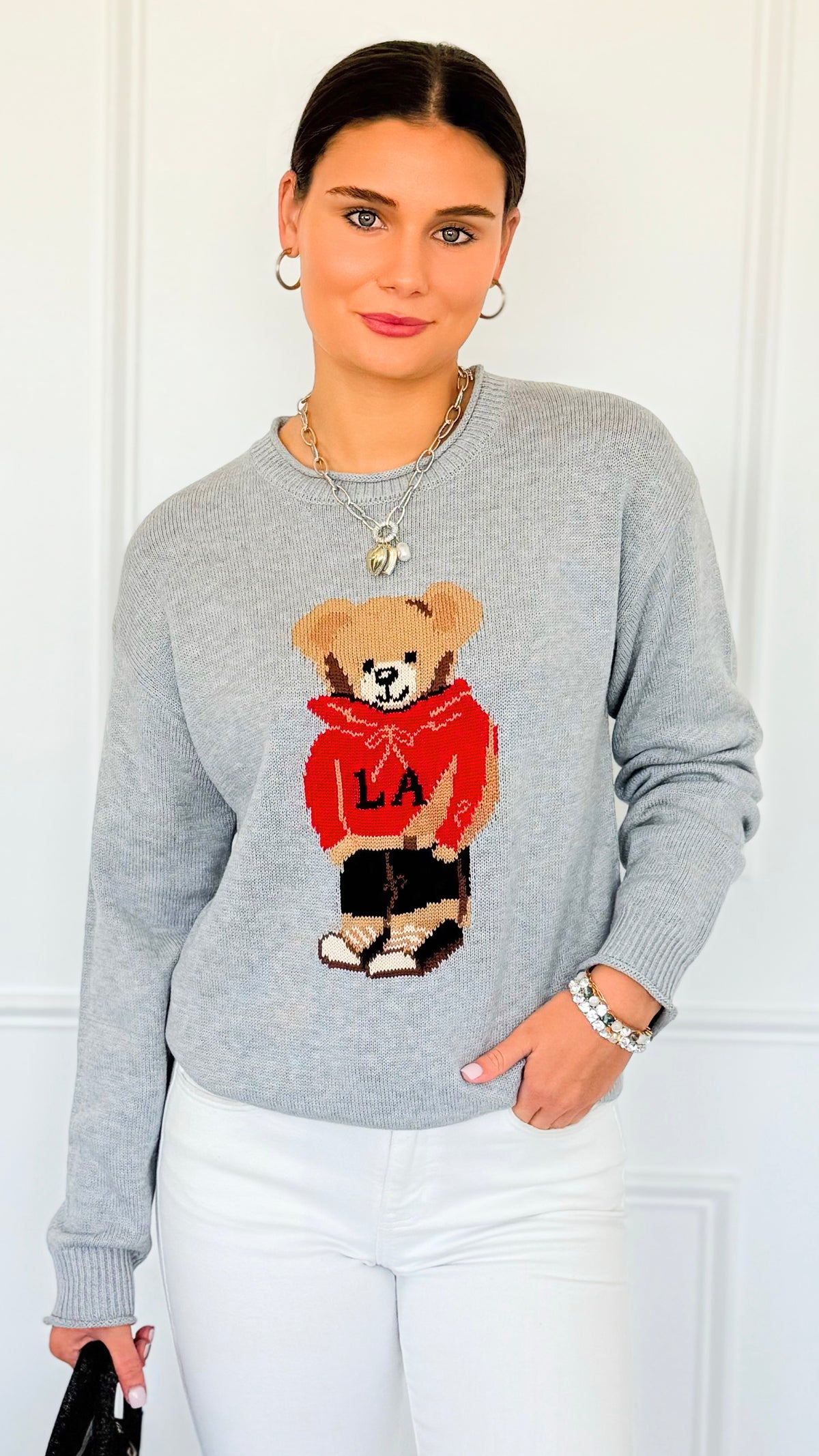 City Explorer Bear Sweater - H Grey-140 Sweaters-Gilli-Coastal Bloom Boutique, find the trendiest versions of the popular styles and looks Located in Indialantic, FL