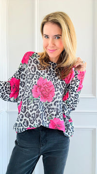 Wild Floral Italian St Tropez Knit- Fuchsia-140 Sweaters-Italianissimo-Coastal Bloom Boutique, find the trendiest versions of the popular styles and looks Located in Indialantic, FL