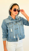 Distressed Hooded Denim Jacket-Grey-160 Jackets-Veracci-Coastal Bloom Boutique, find the trendiest versions of the popular styles and looks Located in Indialantic, FL