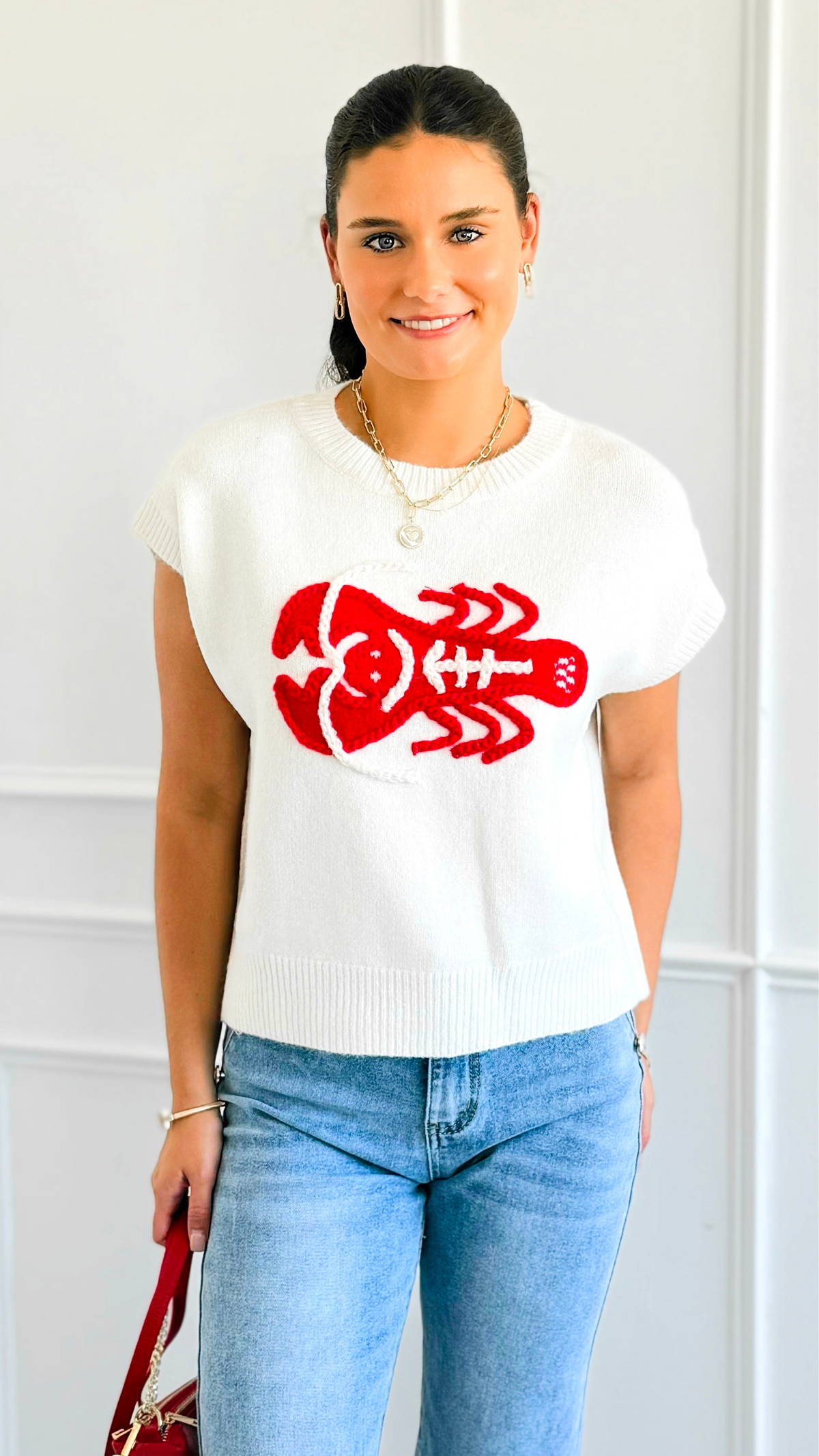 Lobster Embroidered Vest-150 Cardigans/Layers-Dreamers-Coastal Bloom Boutique, find the trendiest versions of the popular styles and looks Located in Indialantic, FL