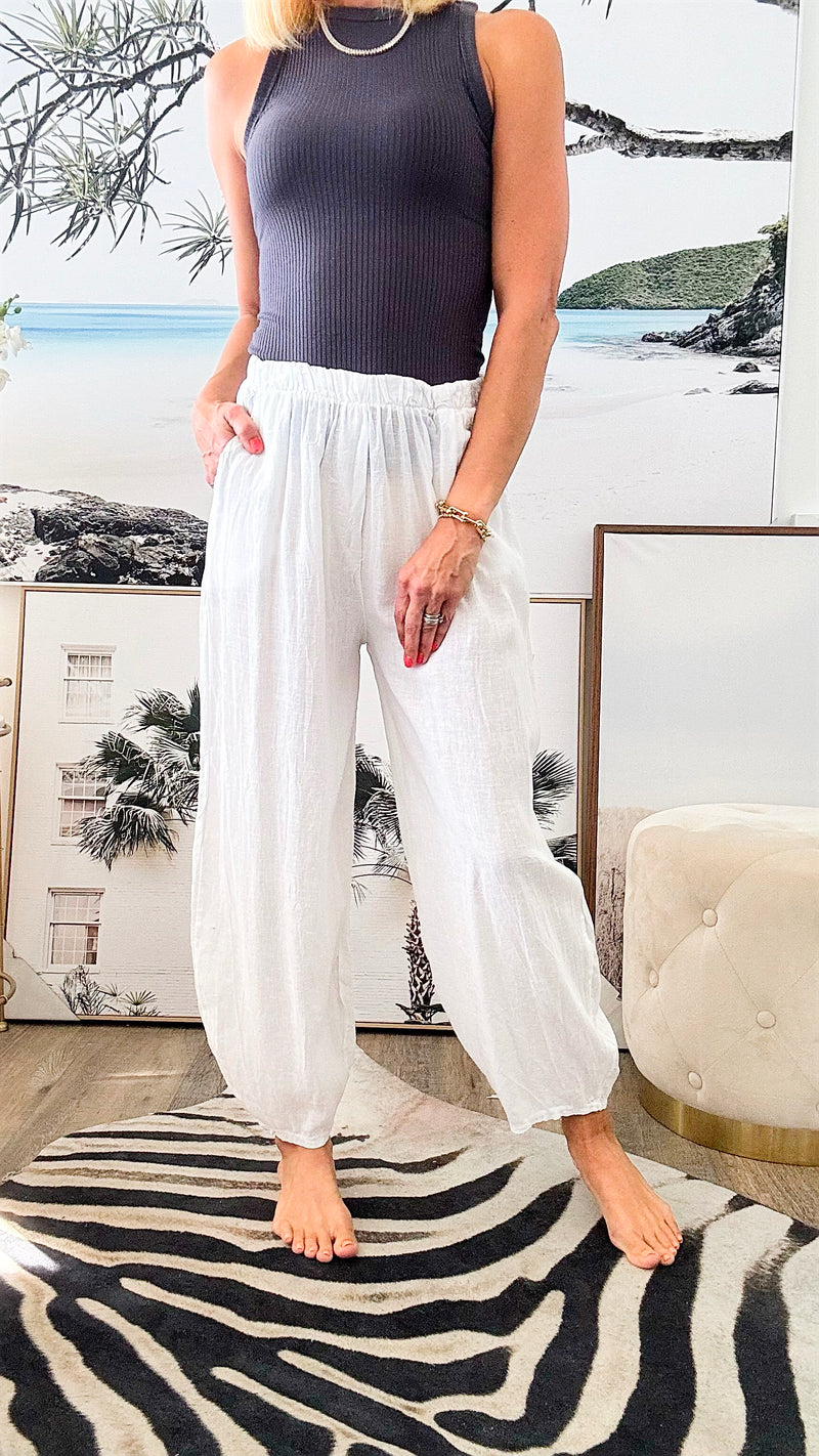 Tapered leg Italian Linen Pant - White-pants-Look Mode-Coastal Bloom Boutique, find the trendiest versions of the popular styles and looks Located in Indialantic, FL