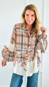 Garden Plaid Ruffle Bell Sleeve Italian Blouse-130 Long sleeve top-Italianissimo-Coastal Bloom Boutique, find the trendiest versions of the popular styles and looks Located in Indialantic, FL