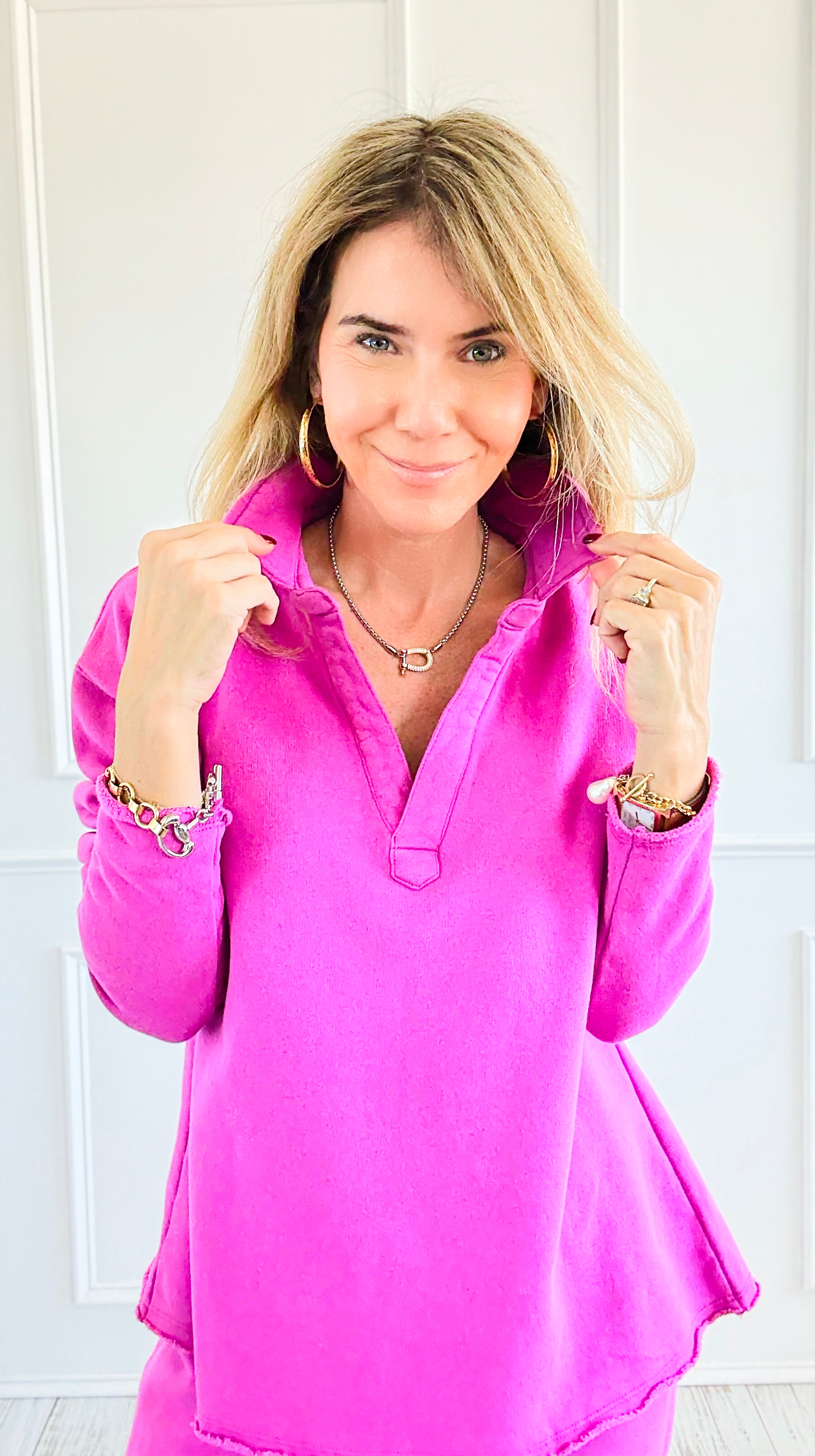 Eileen Cozy Lounge Collar Pullover Top - New Orchid-110 Long Sleeve Tops-MONO B-Coastal Bloom Boutique, find the trendiest versions of the popular styles and looks Located in Indialantic, FL