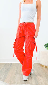 Elastic Waist Cargo Pants - Orange-170 Bottoms-Vibrant M.i.U-Coastal Bloom Boutique, find the trendiest versions of the popular styles and looks Located in Indialantic, FL