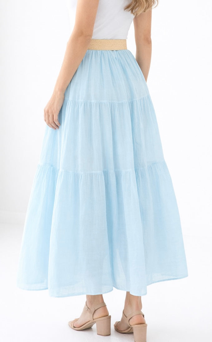 Belted Bliss Italian Skirt- Sky Blue