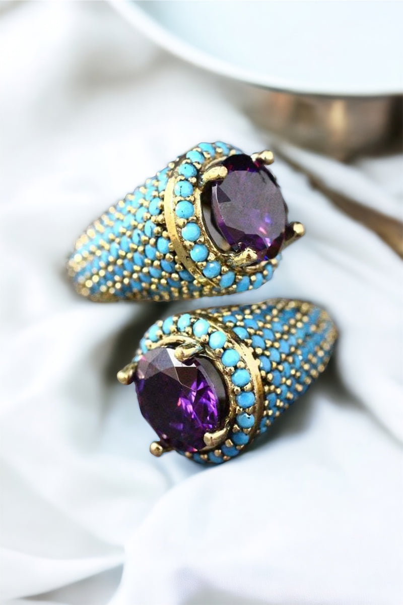 Amethyst and Turquoise Beaded Ring-230 Jewelry-Darling-Coastal Bloom Boutique, find the trendiest versions of the popular styles and looks Located in Indialantic, FL