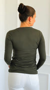 Anniston Brushed Microfiber Long Sleeve Tee - Dark Olive-130 Long Sleeve Tops-Zenana-Coastal Bloom Boutique, find the trendiest versions of the popular styles and looks Located in Indialantic, FL