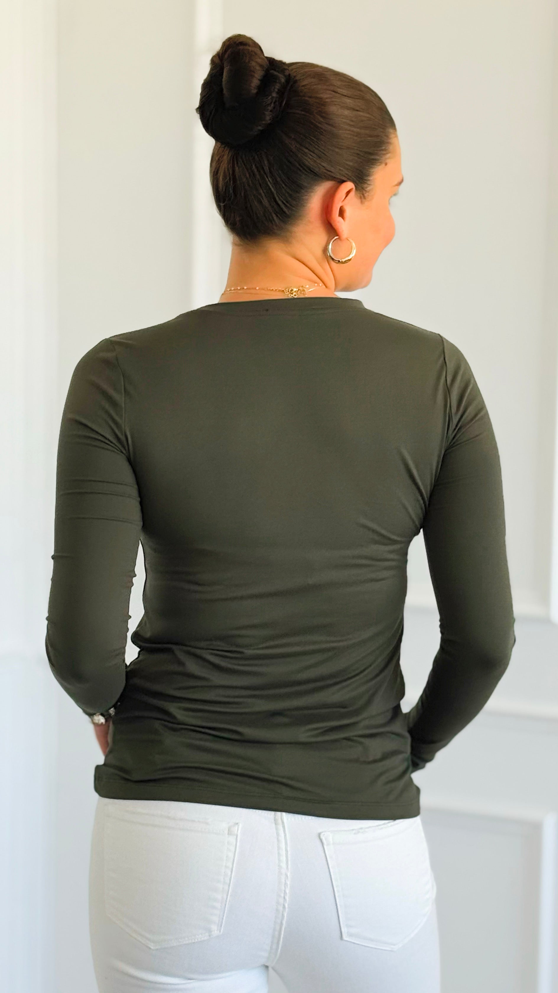 Anniston Brushed Microfiber Long Sleeve Tee - Dark Olive-130 Long Sleeve Tops-Zenana-Coastal Bloom Boutique, find the trendiest versions of the popular styles and looks Located in Indialantic, FL