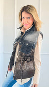 Contrast Denim Puffer Vest - Brown-150 Cardigans/Layers-Rousseau-Coastal Bloom Boutique, find the trendiest versions of the popular styles and looks Located in Indialantic, FL