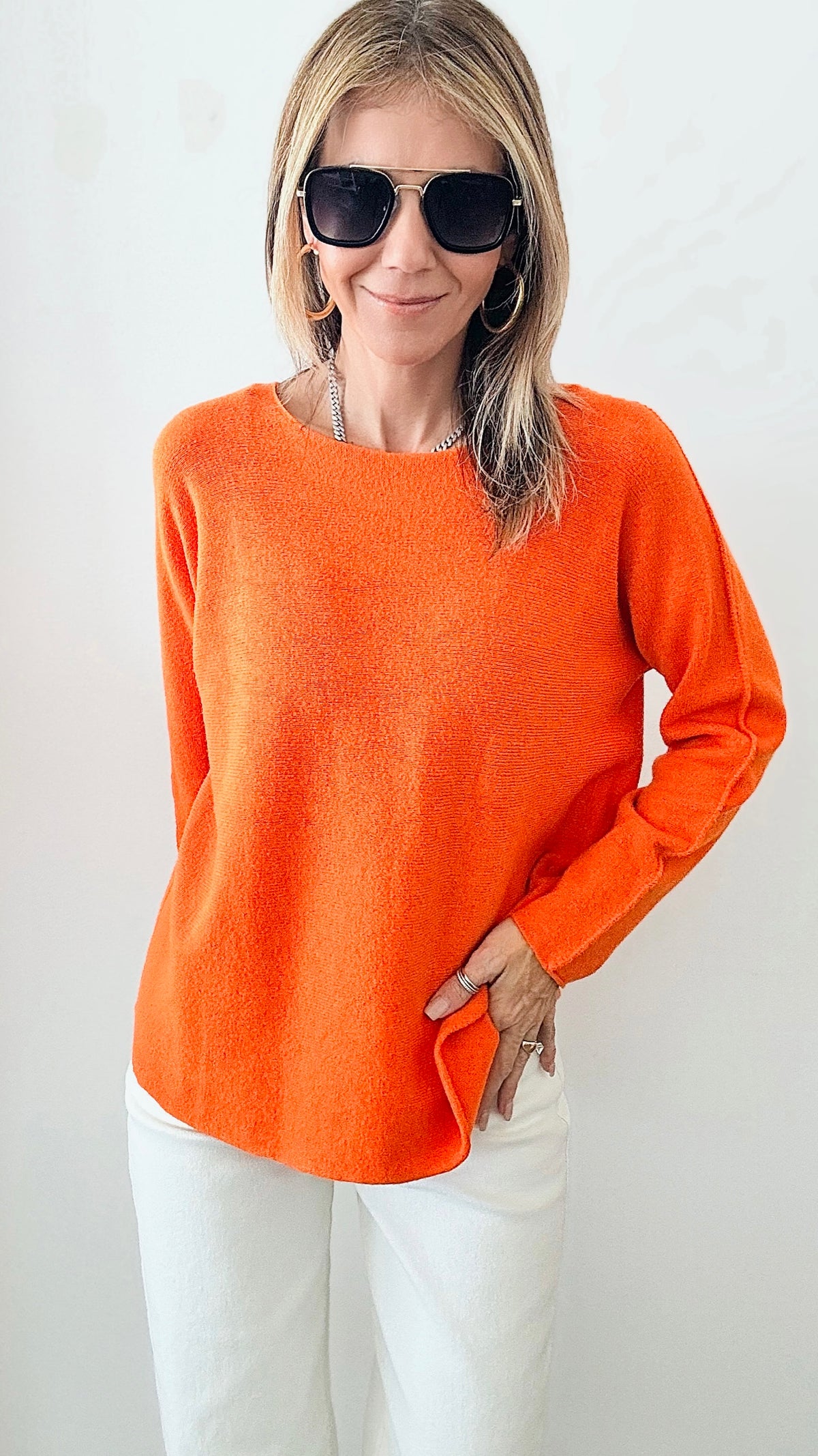 Soho Italian Boatneck Pullover -Bright Orange-140 Sweaters-Germany-Coastal Bloom Boutique, find the trendiest versions of the popular styles and looks Located in Indialantic, FL