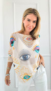 Evil Eye Italian St Tropez Knit- Cream-140 Sweaters-Italianissimo-Coastal Bloom Boutique, find the trendiest versions of the popular styles and looks Located in Indialantic, FL