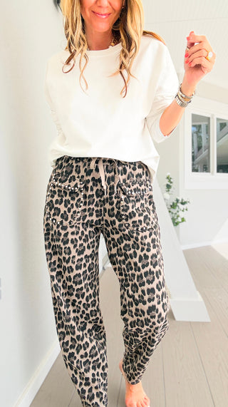 Pre Auth - Leopard Studded Pocket Italian Jogger Pant - Taupe