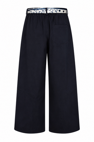 Chic Scarf Belt Wide-Leg Pants - Navy