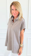 Washed Relax Polo Top - Mocha-110 Short Sleeve Tops-Rae Mode-Coastal Bloom Boutique, find the trendiest versions of the popular styles and looks Located in Indialantic, FL