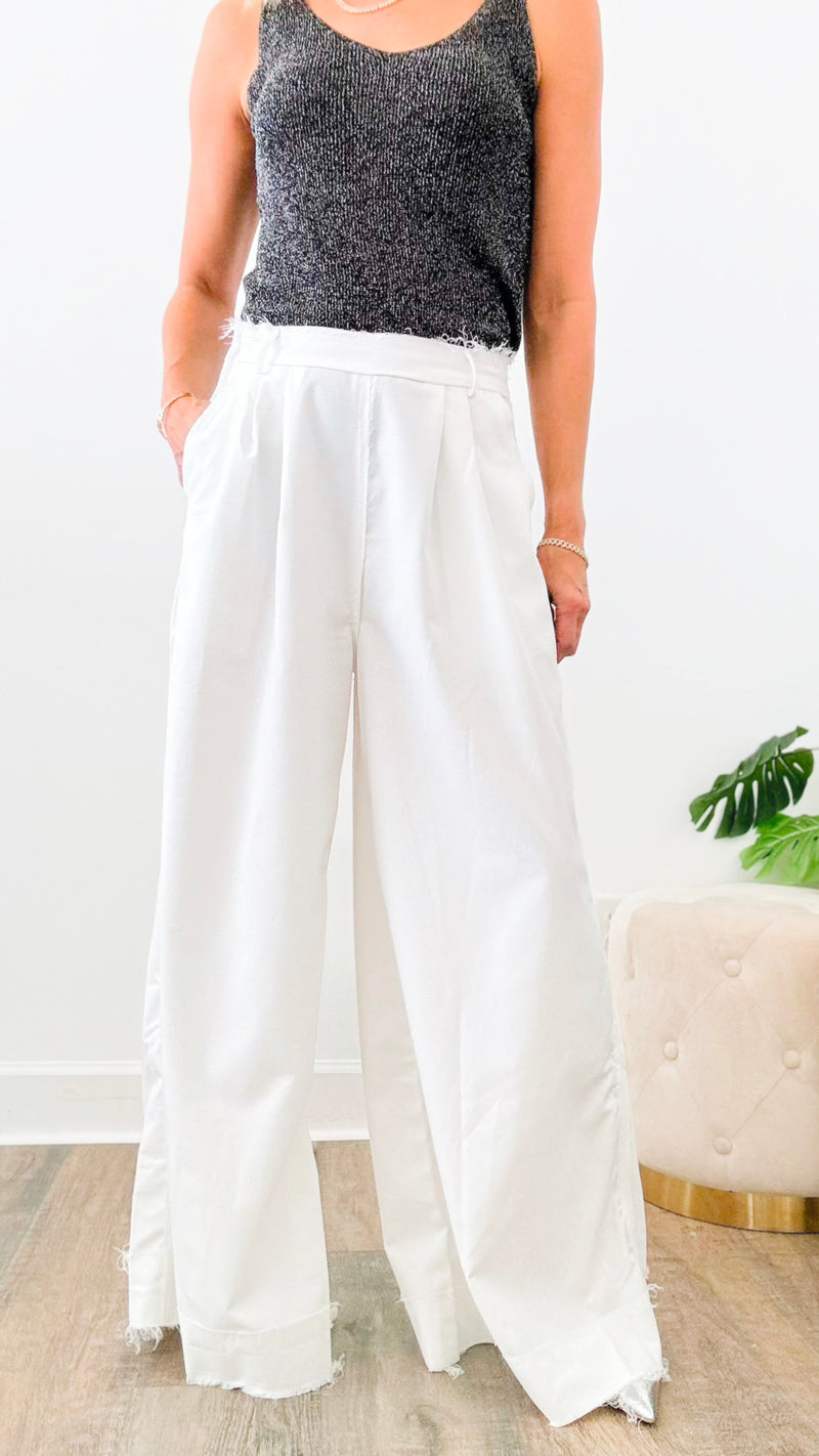 Raw Edge Wide Leg Pants - Ivory-170 Bottoms-Vocal-Coastal Bloom Boutique, find the trendiest versions of the popular styles and looks Located in Indialantic, FL