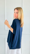 Relaxed Ease V-Neck Italian Top- Navy-110 short Sleeve Top-PROFITER-Coastal Bloom Boutique, find the trendiest versions of the popular styles and looks Located in Indialantic, FL