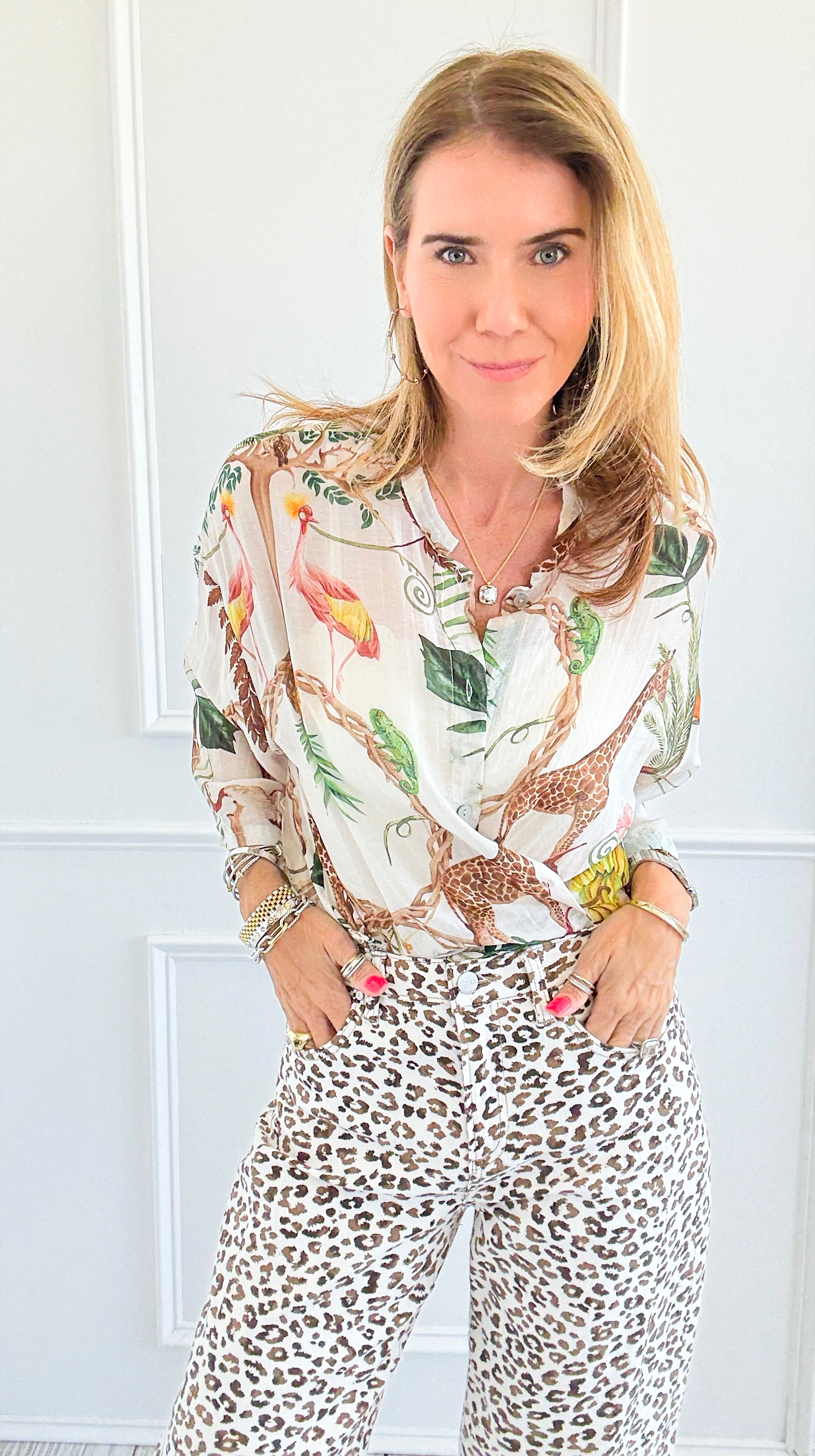Safari Paradise Italian Shirt-170 Bottoms-Italianissimo-Coastal Bloom Boutique, find the trendiest versions of the popular styles and looks Located in Indialantic, FL