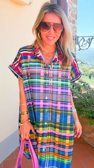 Uptown Plaid Italian Button Down Dress