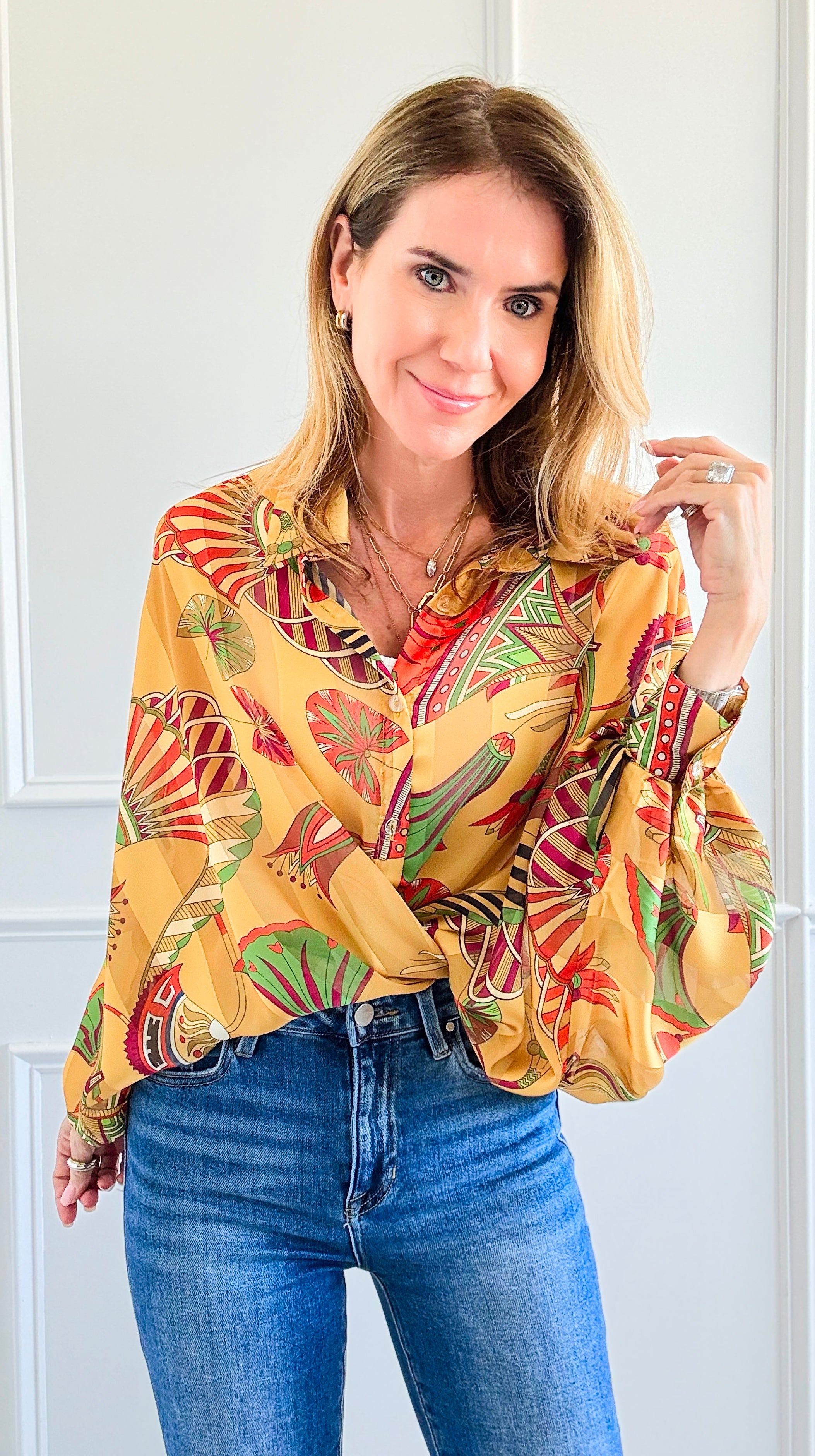 Botanical Dream Button-Up Top-130 Long Sleeve Tops-Rousseau-Coastal Bloom Boutique, find the trendiest versions of the popular styles and looks Located in Indialantic, FL