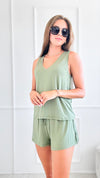 Two Piece Jersey Set - Olive-210 Loungewear/Sets-HYFVE-Coastal Bloom Boutique, find the trendiest versions of the popular styles and looks Located in Indialantic, FL