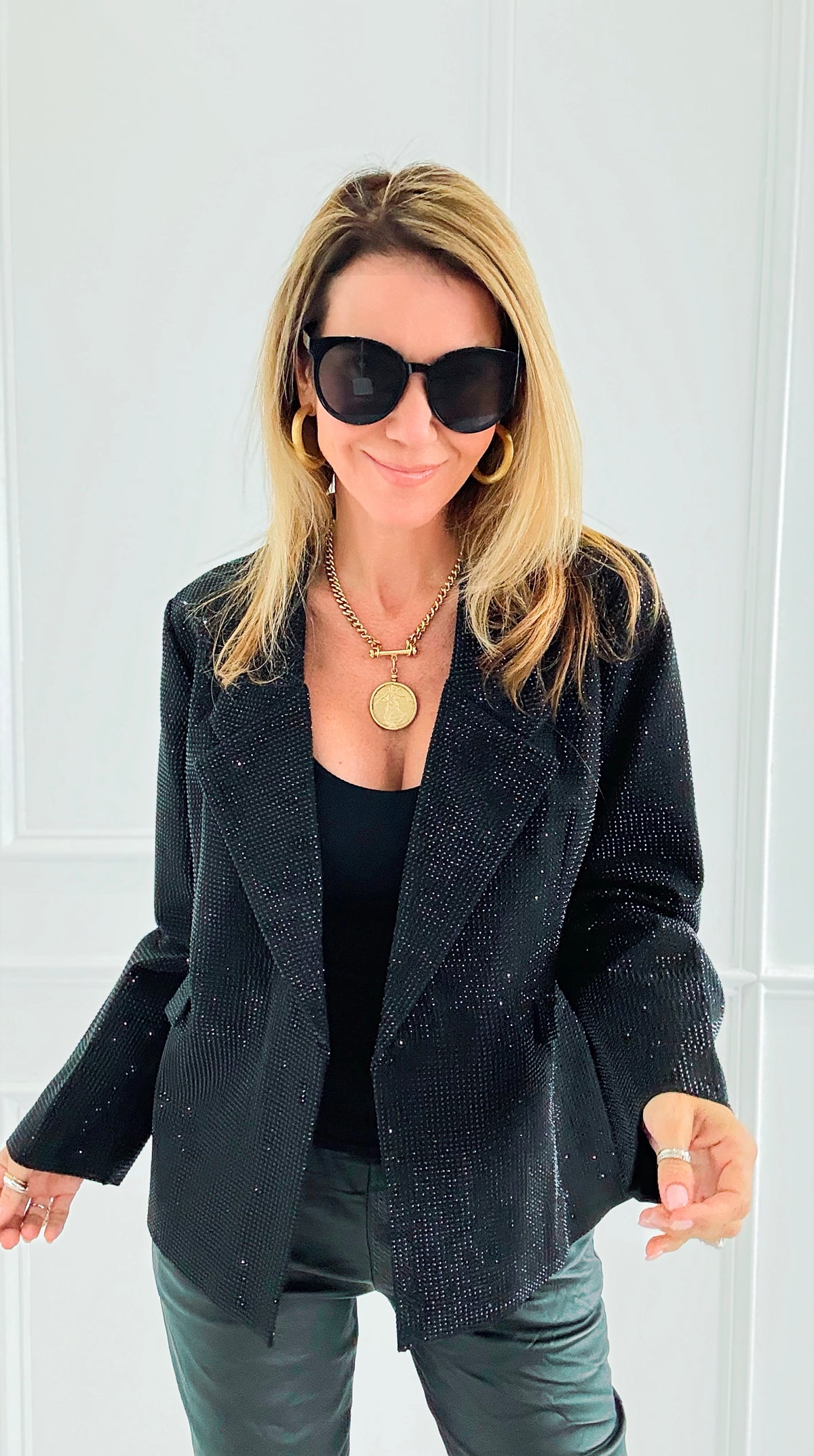 Starlit Open Front Blazer-160 Jackets-7Mango7-Coastal Bloom Boutique, find the trendiest versions of the popular styles and looks Located in Indialantic, FL