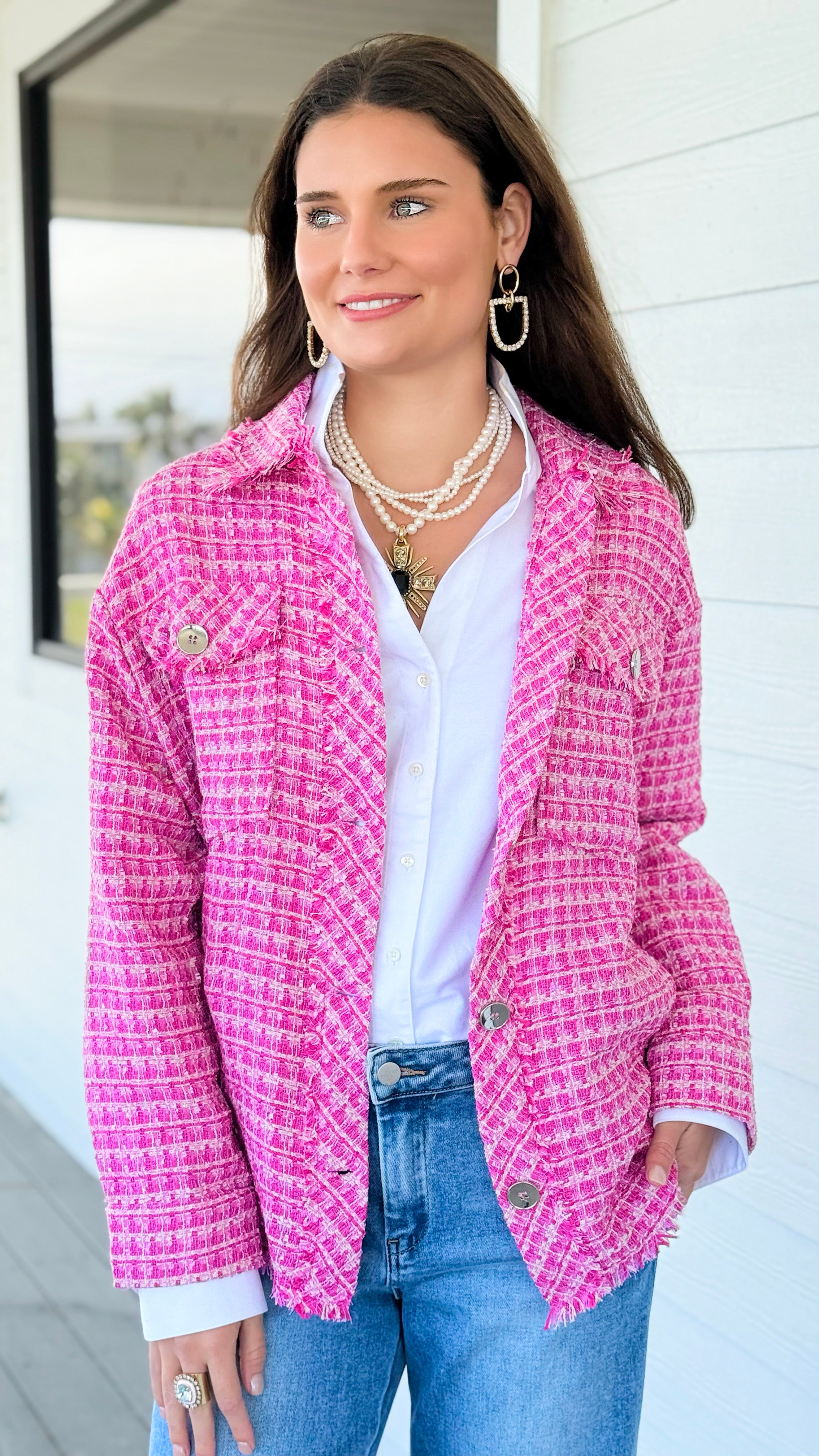 City Lights Textured Tweed Jacket-160 Jackets-simi bloom-Coastal Bloom Boutique, find the trendiest versions of the popular styles and looks Located in Indialantic, FL