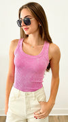 Washed Ribbed Tank Top - Candy Pink-100 Sleeveless Tops-Zenana-Coastal Bloom Boutique, find the trendiest versions of the popular styles and looks Located in Indialantic, FL