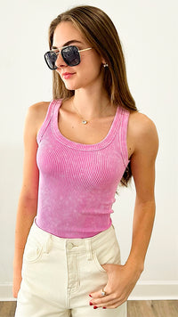 Washed Ribbed Tank Top - Candy Pink-100 Sleeveless Tops-Zenana-Coastal Bloom Boutique, find the trendiest versions of the popular styles and looks Located in Indialantic, FL