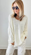 Karma Logo Oversized Knit Sweater-140 Sweaters-VENTI6 OUTLET-Coastal Bloom Boutique, find the trendiest versions of the popular styles and looks Located in Indialantic, FL