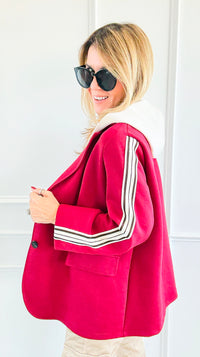 Stripes Of Power Italian Hooded Blazer- Burgundy-160 Jackets-ACQUA & LIMONE-Coastal Bloom Boutique, find the trendiest versions of the popular styles and looks Located in Indialantic, FL