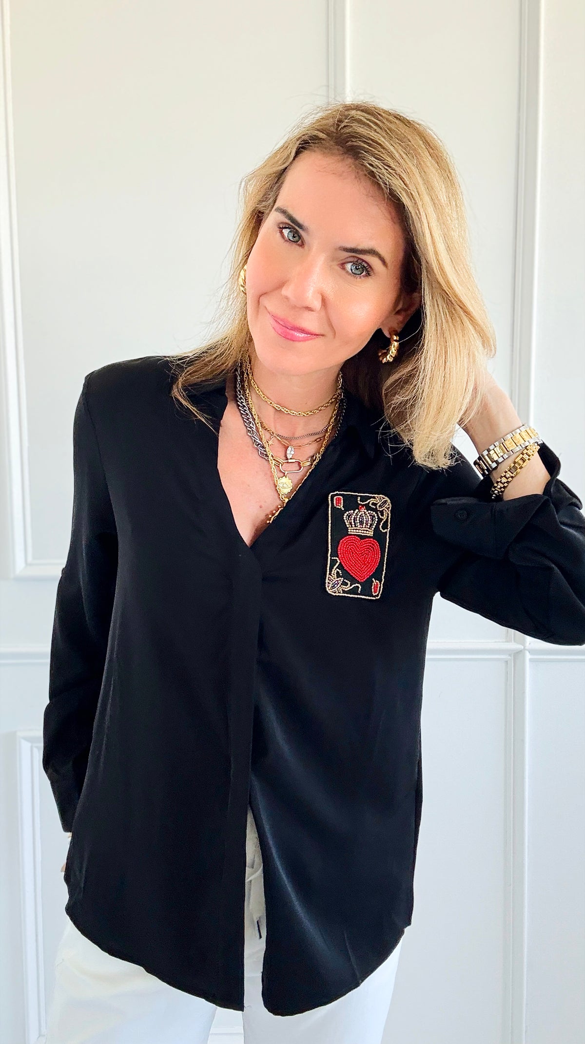 CB Custom Crowned in Love Blouse-130 Long Sleeve Tops-Michel / Holly-Coastal Bloom Boutique, find the trendiest versions of the popular styles and looks Located in Indialantic, FL