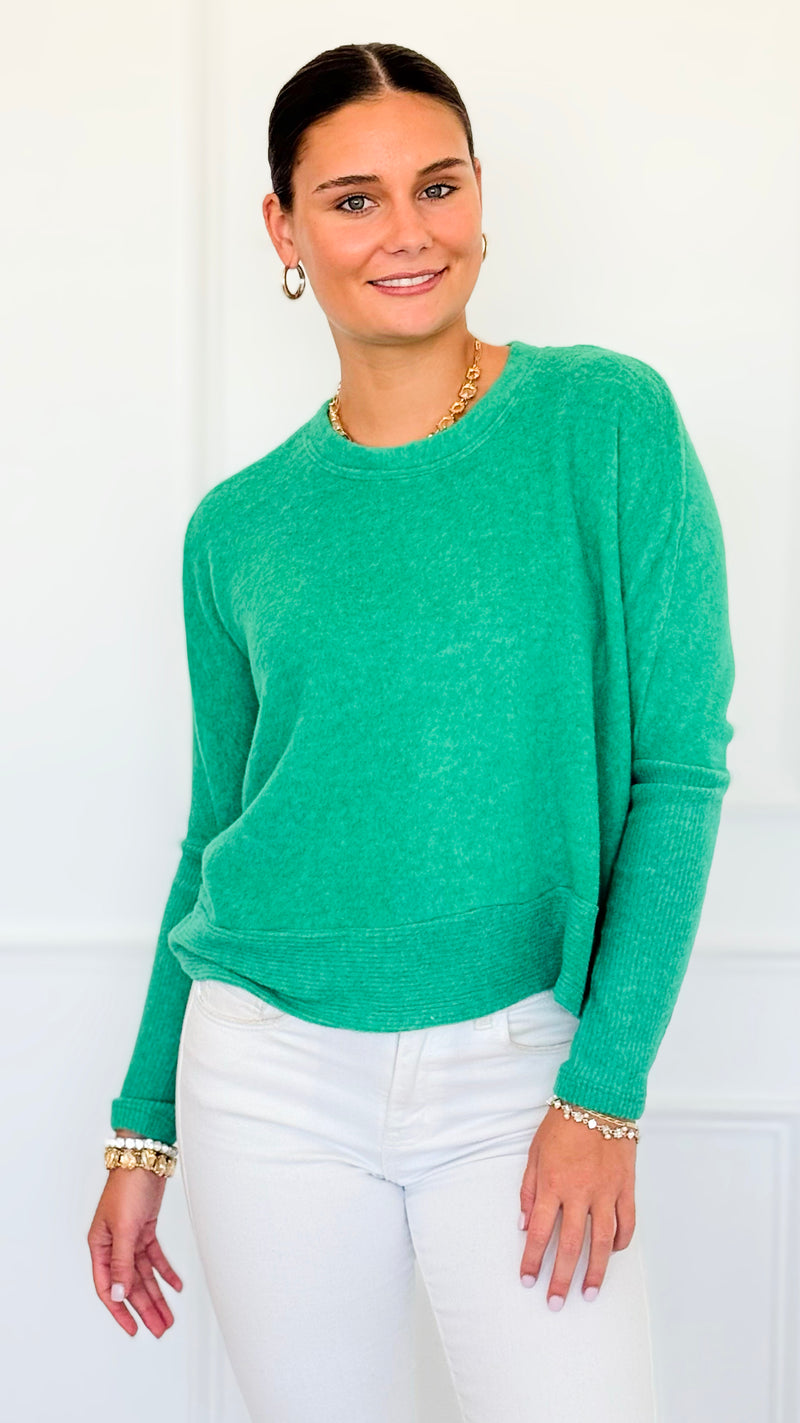 Brushed Melange Sweater - K Green-140 Sweaters-Zenana-Coastal Bloom Boutique, find the trendiest versions of the popular styles and looks Located in Indialantic, FL