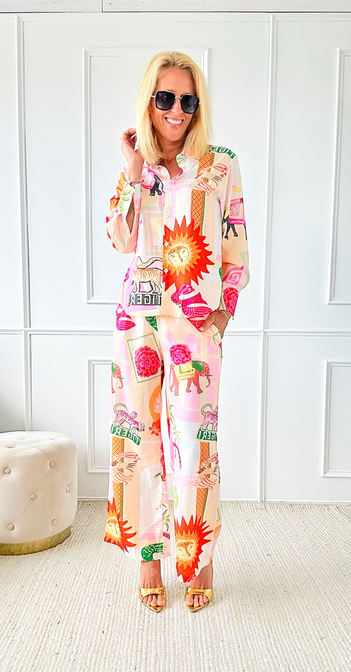 Wild Printed Long Sleeve Button Down Top & Pants Set-200 Dresses/Jumpsuits/Rompers-Sundayup-Coastal Bloom Boutique, find the trendiest versions of the popular styles and looks Located in Indialantic, FL