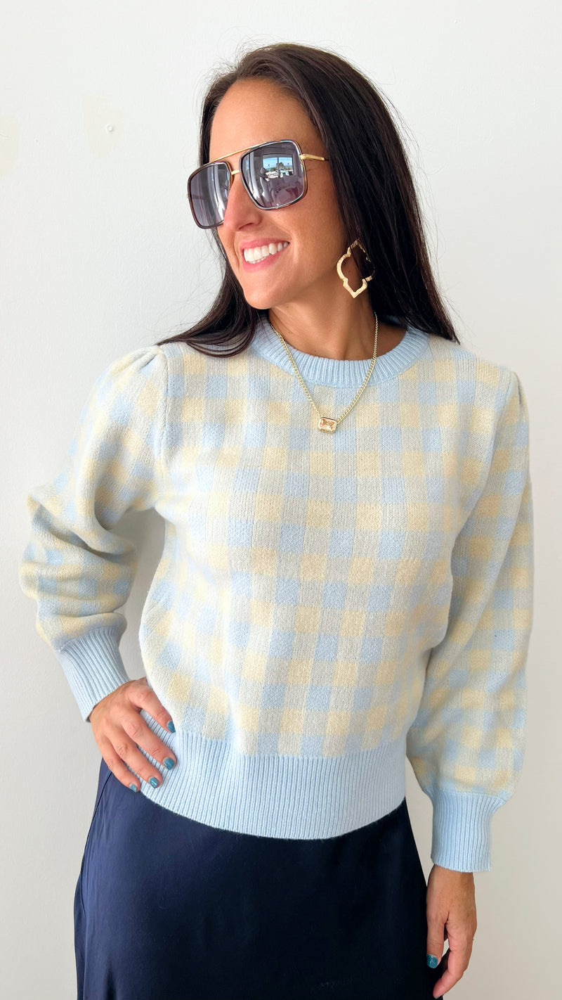 Pastel Picnic Checkered Sweater-140 Sweaters-Rousseau-Coastal Bloom Boutique, find the trendiest versions of the popular styles and looks Located in Indialantic, FL
