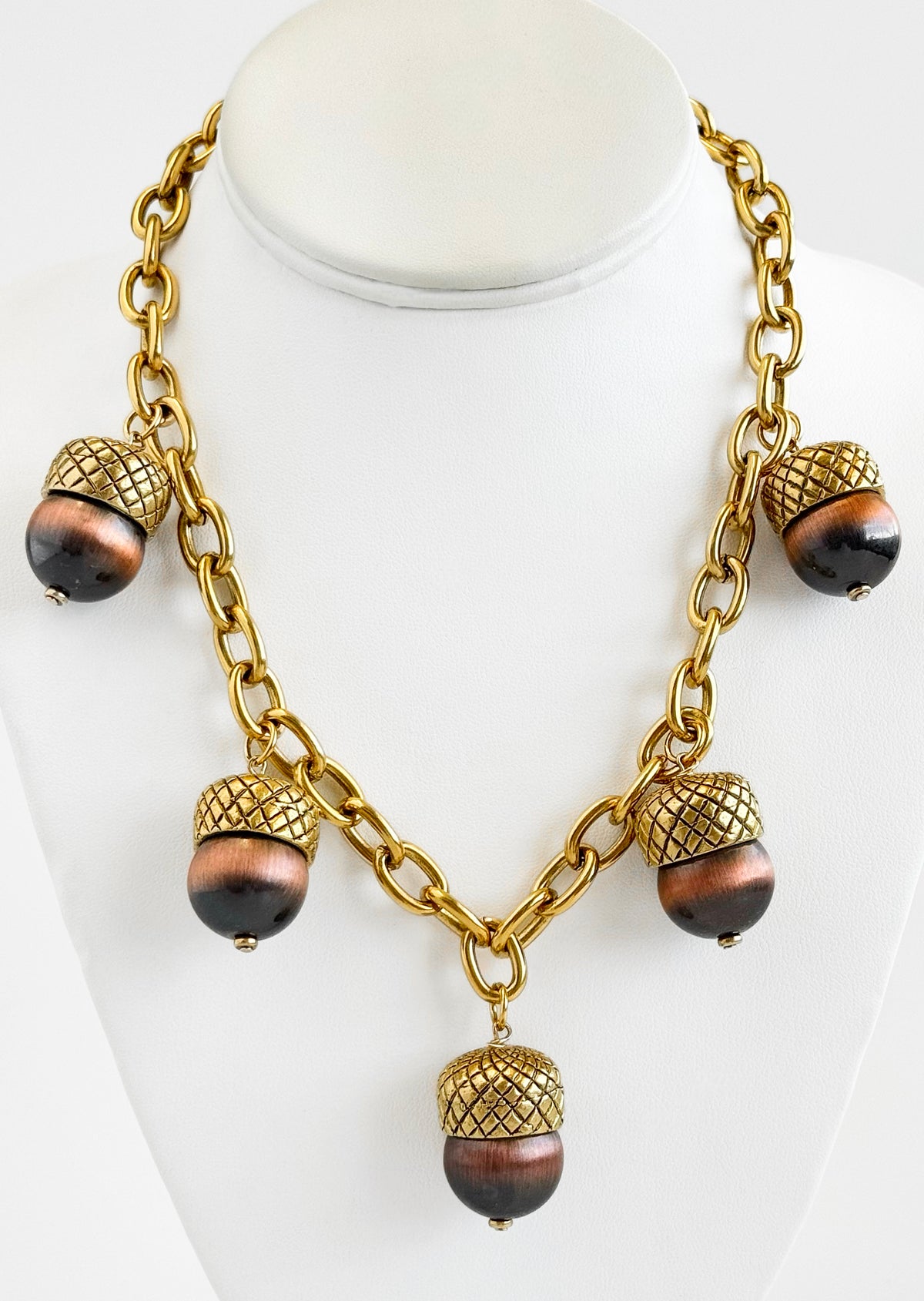 Chunky Station Acorns Tiger Eye Necklace-230 Jewelry-YOCHI-Coastal Bloom Boutique, find the trendiest versions of the popular styles and looks Located in Indialantic, FL