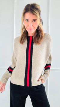 Contrast Striped Detail Knit Pullover-150 Cardigans/Layers-Chasing Bandits-Coastal Bloom Boutique, find the trendiest versions of the popular styles and looks Located in Indialantic, FL