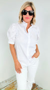 Classic Charm Puff Sleeve Top - White-130 Long Sleeve Tops-SUGARLIPS-Coastal Bloom Boutique, find the trendiest versions of the popular styles and looks Located in Indialantic, FL