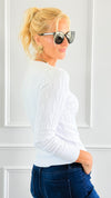 Hailey Knit Pullover Top - White-140 Sweaters-Cielo-Coastal Bloom Boutique, find the trendiest versions of the popular styles and looks Located in Indialantic, FL