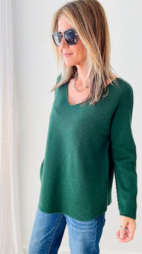 Soho Italian V-Neck Pullover - Hunter Green-140 Sweaters-Germany-Coastal Bloom Boutique, find the trendiest versions of the popular styles and looks Located in Indialantic, FL