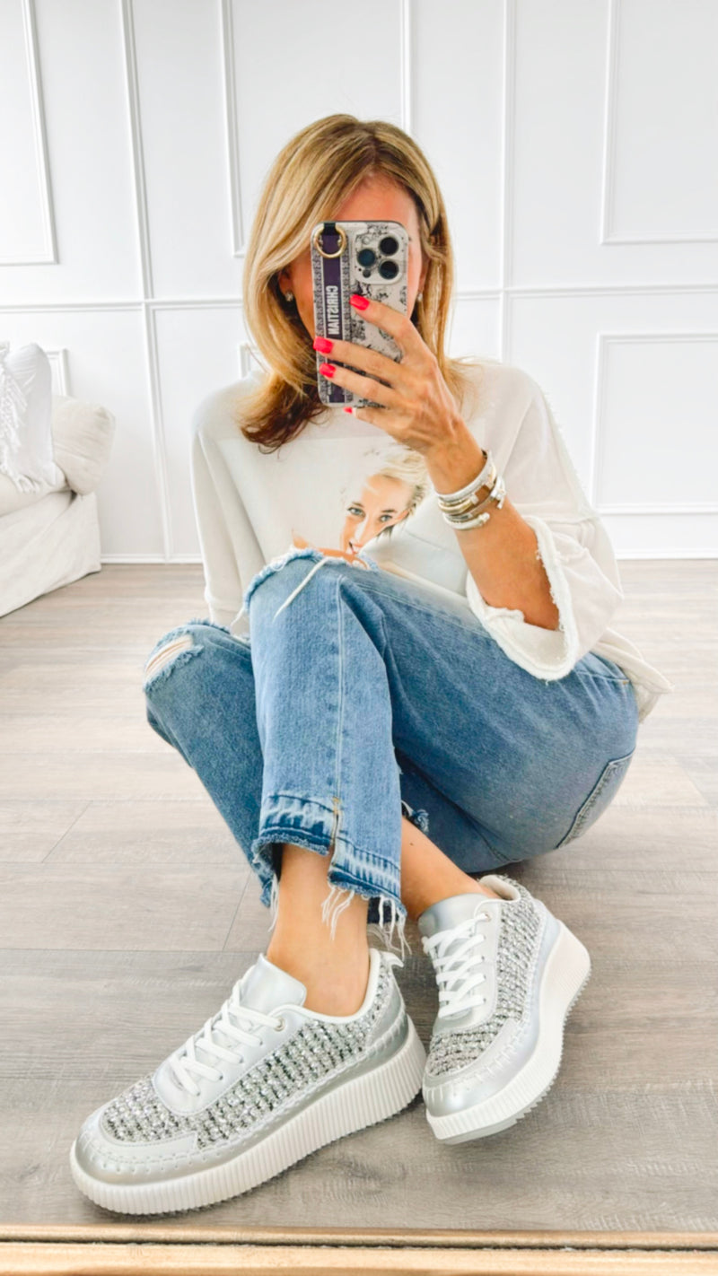 Chunky Tweed Platform Sneakers - Silver-250 Shoes-Shoe La La-Coastal Bloom Boutique, find the trendiest versions of the popular styles and looks Located in Indialantic, FL