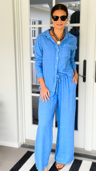The Ellis Linen Italian Pant- Periwinkle