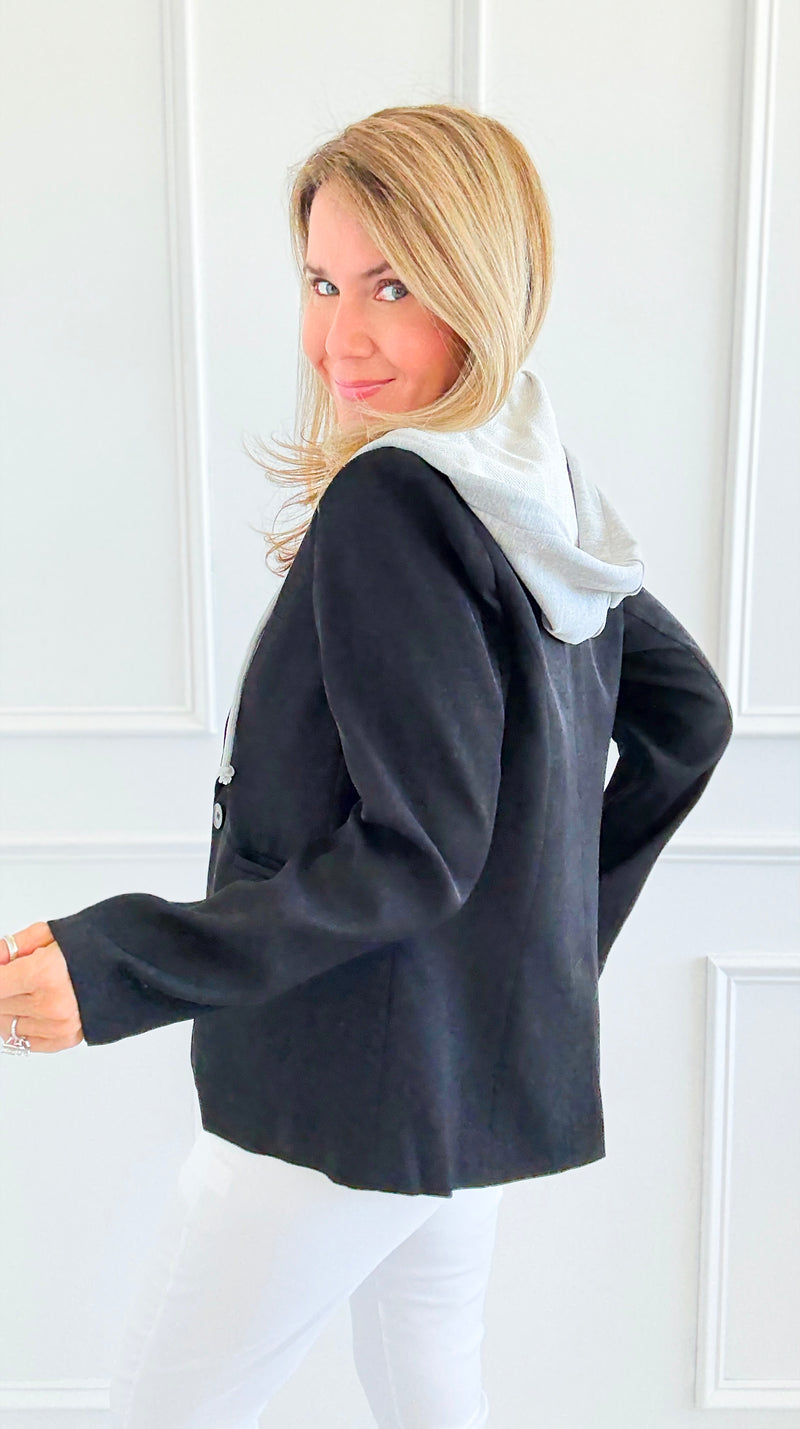 Veronica Cloud Hoodie Blazer-Black-160 Jackets-Six/ Fifty-Coastal Bloom Boutique, find the trendiest versions of the popular styles and looks Located in Indialantic, FL
