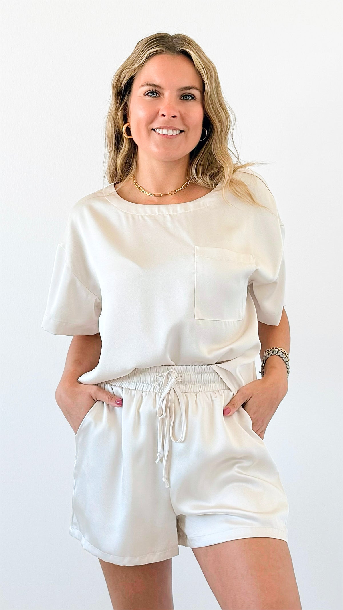 Luxe Lounge Satin Set - Champagne-210 Loungewear/sets-Jodifl-Coastal Bloom Boutique, find the trendiest versions of the popular styles and looks Located in Indialantic, FL