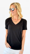 Casual Luxe V-Neck Top - Black-110 Short Sleeve Tops-Zenana-Coastal Bloom Boutique, find the trendiest versions of the popular styles and looks Located in Indialantic, FL