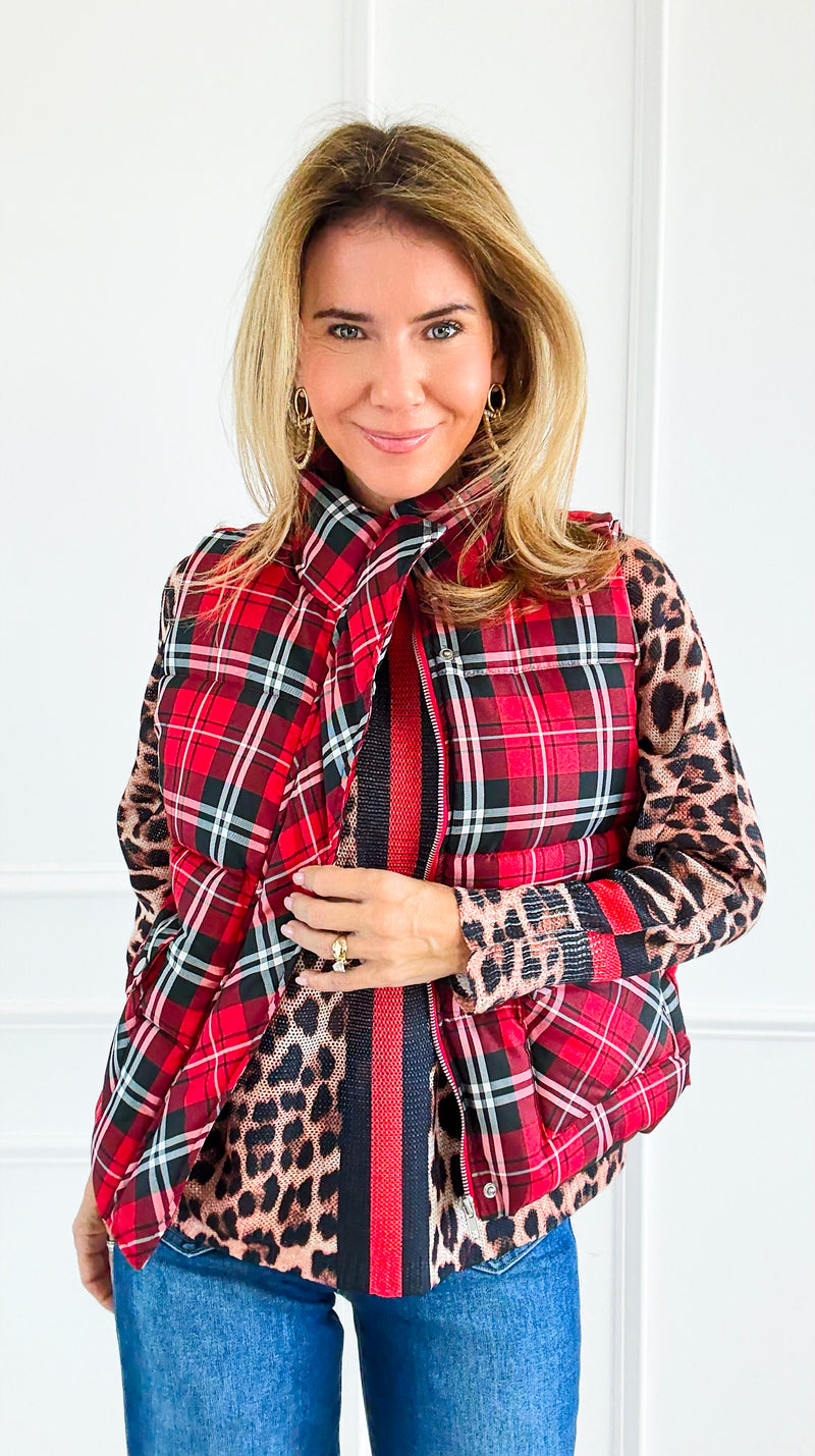 Plaid Printed Padded Vest - Red-150 Cardigans/Layers-Jodifl-Coastal Bloom Boutique, find the trendiest versions of the popular styles and looks Located in Indialantic, FL